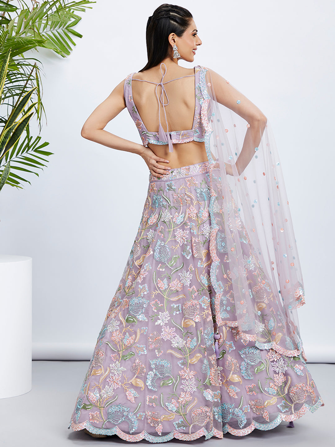 House of Panchhi Pink Chiffon Sequins And Thread Embroidery Lehenga Choli & Printed Dupatta | Grocsy