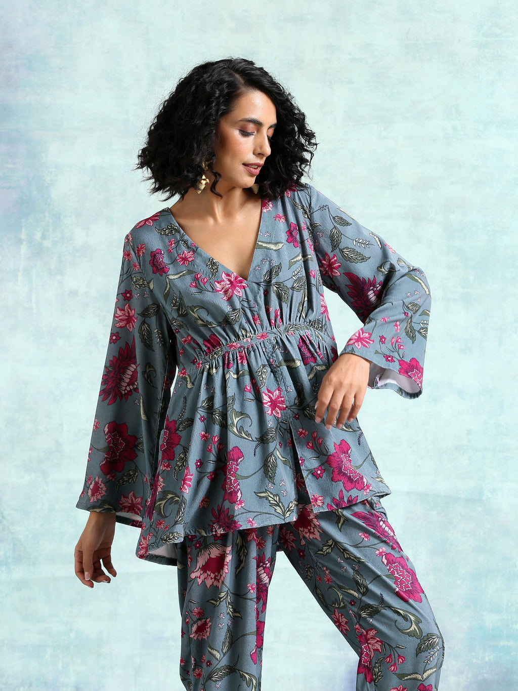 trueBrowns Grey Printed Velvet Co-Ord Set | Grocsy