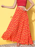 InWeave Women's Orange Bandhej Pleated Skirt | Grocsy