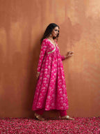 trueBrowns Red Print Flared Anarkali Kurta Set | Grocsy