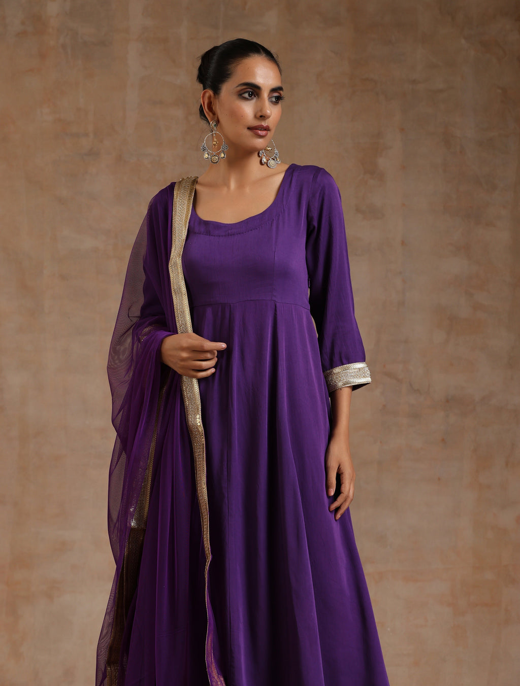 trueBrowns Violet Modal Satin Anarkali Set | Grocsy