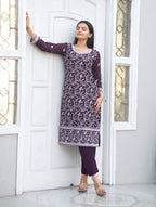 Teeya Creation Wine Color Faux Georgette Silk Heavy Embroidery Work Fully Stitched Salwar Suit | Grocsy