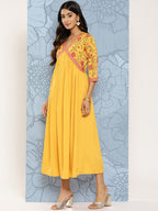 Ahalyaa Floral Print Crepe Empire Midi Ethnic Dress | Grocsy