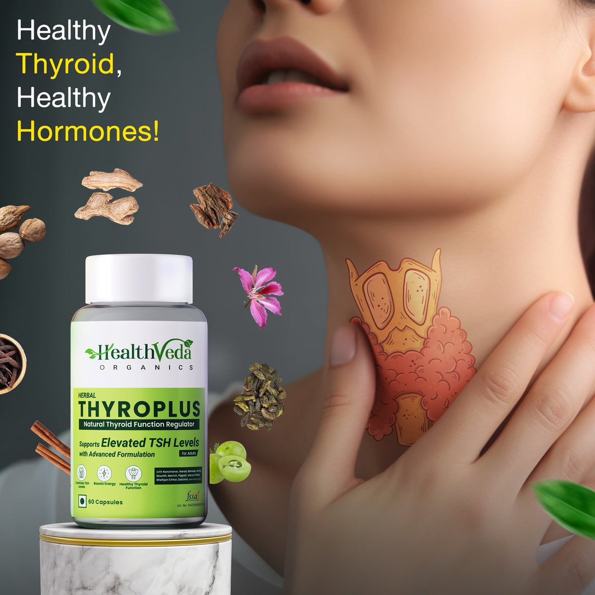 Health Veda Organics Thyroplus Capsules | Grocsy