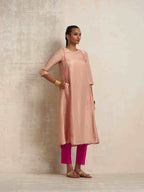 trueBrowns Blush Pink Tissue A-line Kurta Set | Grocsy