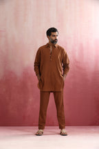 trueBrowns Men's Brown Cotton Shirt Collar Stylized Kurta Co-ord set | Grocsy