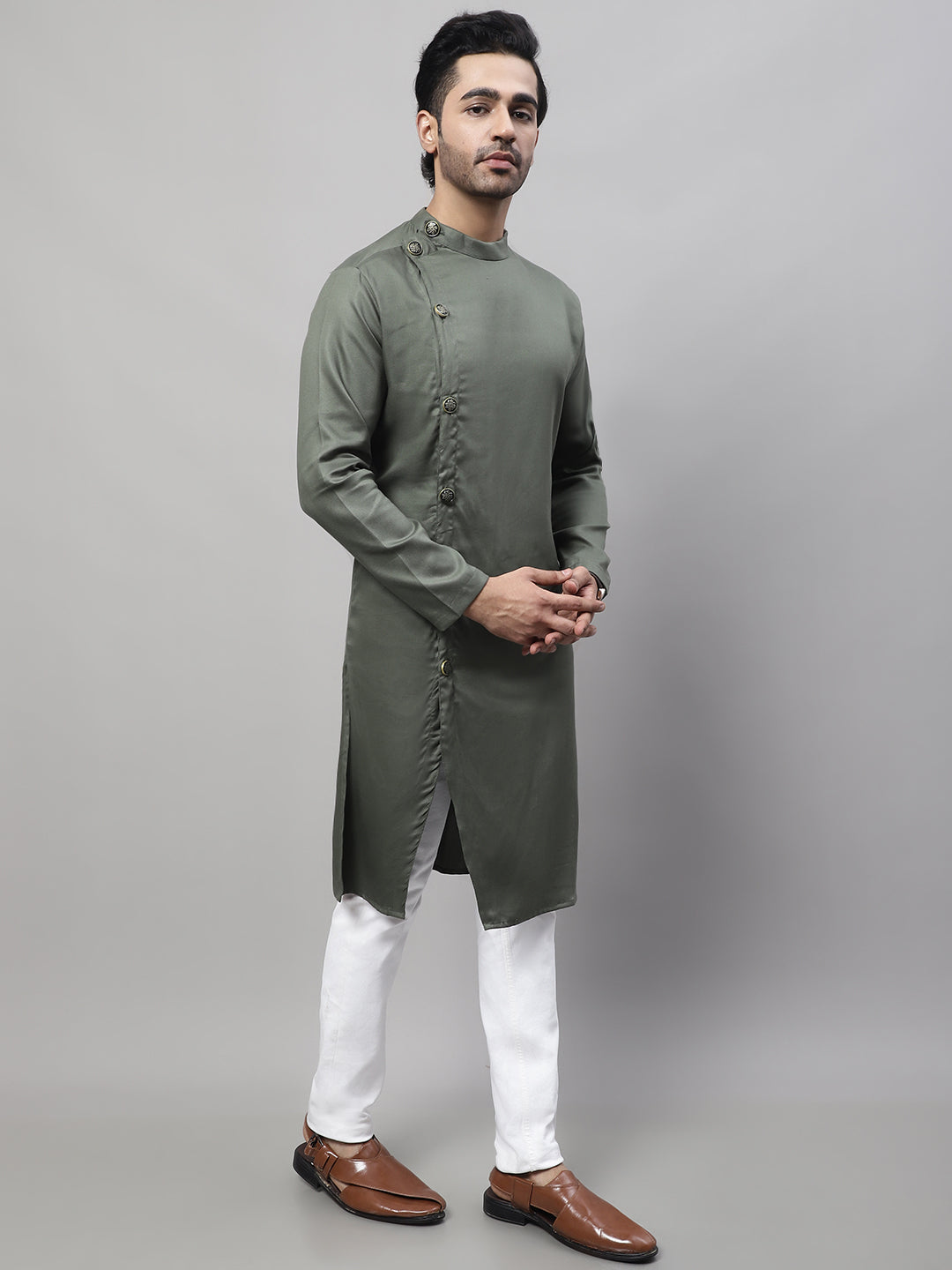 Even Apparels Green Sherwani Kurta With Asymetrical Cut | Grocsy