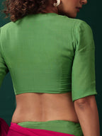 trueBrowns Green Muslin Silk Deep V-Neck Blouse | Grocsy