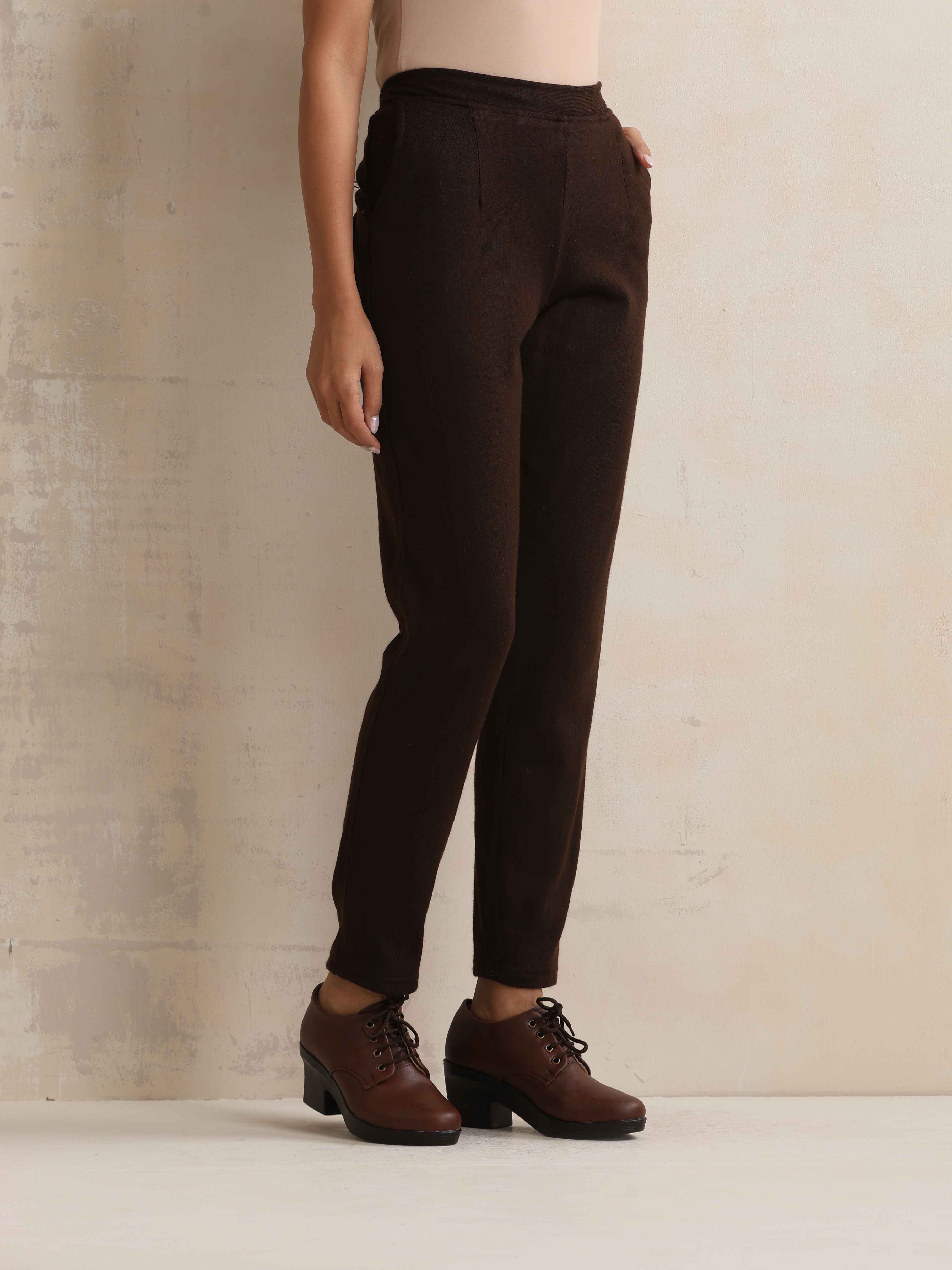 trueBrowns Brown Woollen Pants | Grocsy