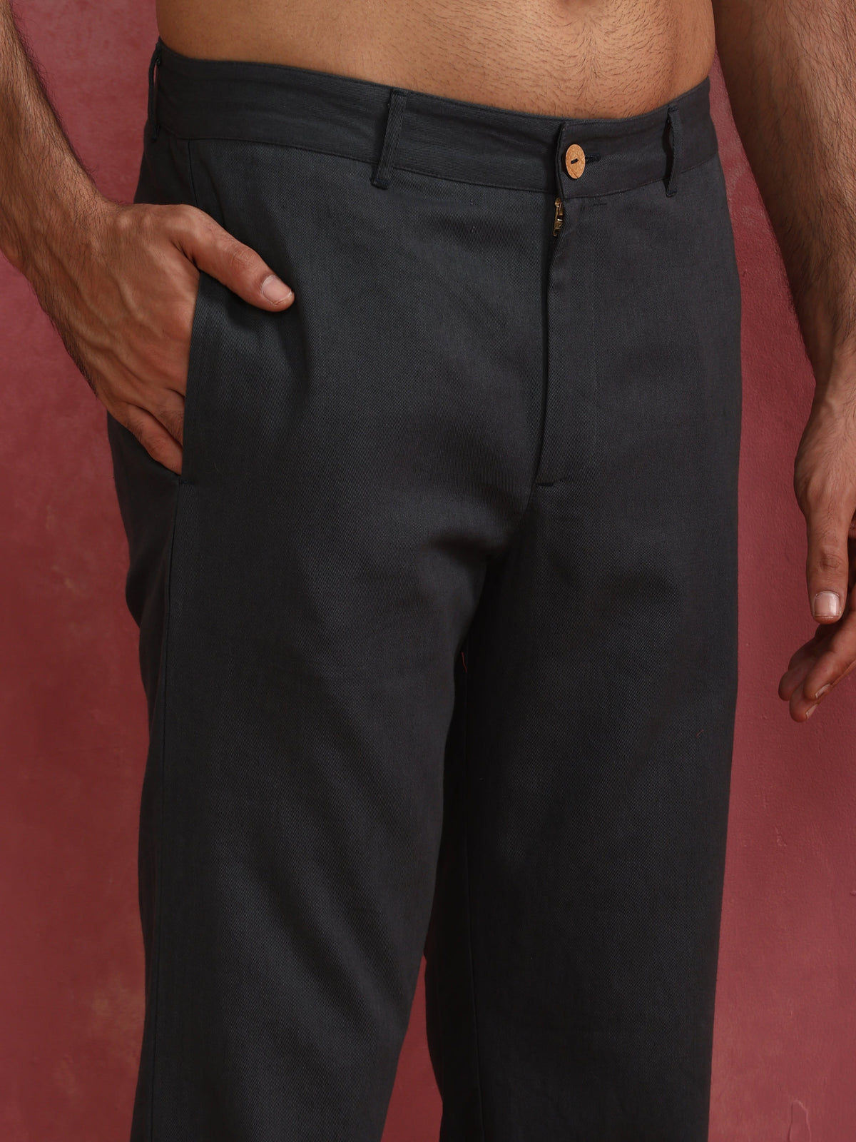 trueBrowns Men's Charcoal grey Cotton Twill Pants | Grocsy