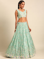 House of Panchhi Sea Green Georgette heavy Sequinse embroidery Lehenga choli & Dupatta | Grocsy