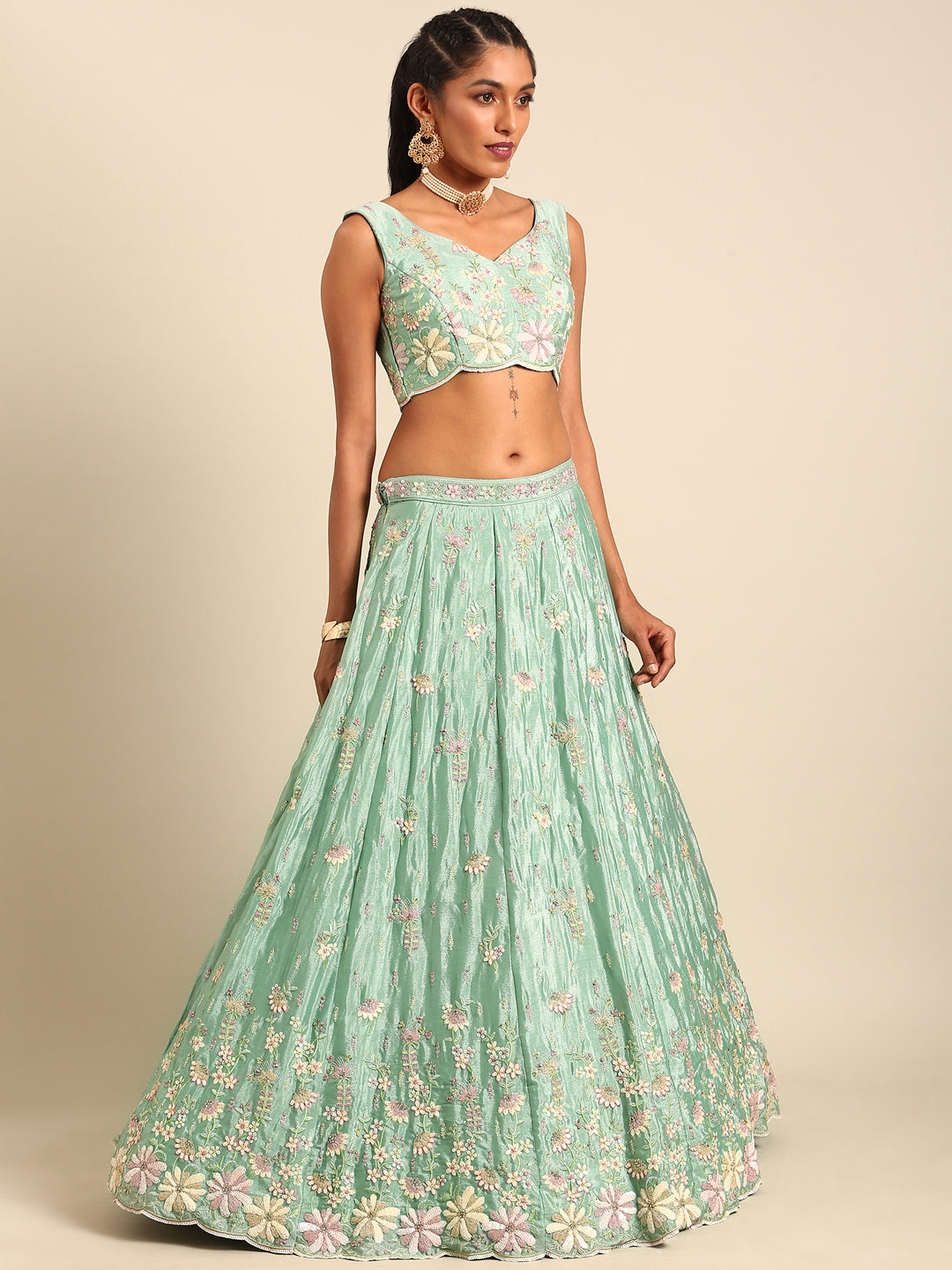 House of Panchhi Sea Green Georgette heavy Sequinse embroidery Lehenga choli & Dupatta | Grocsy