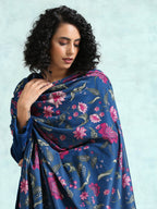 trueBrowns Blue Printed Velvet Shawl | Grocsy