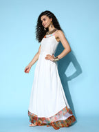 InWeave Women's White Strappy Orgranza Border Kurta Set With Dupatta | Grocsy