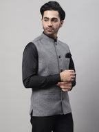 Even Apparels Men's Grey Pure Wool Nehru Jacket | Grocsy