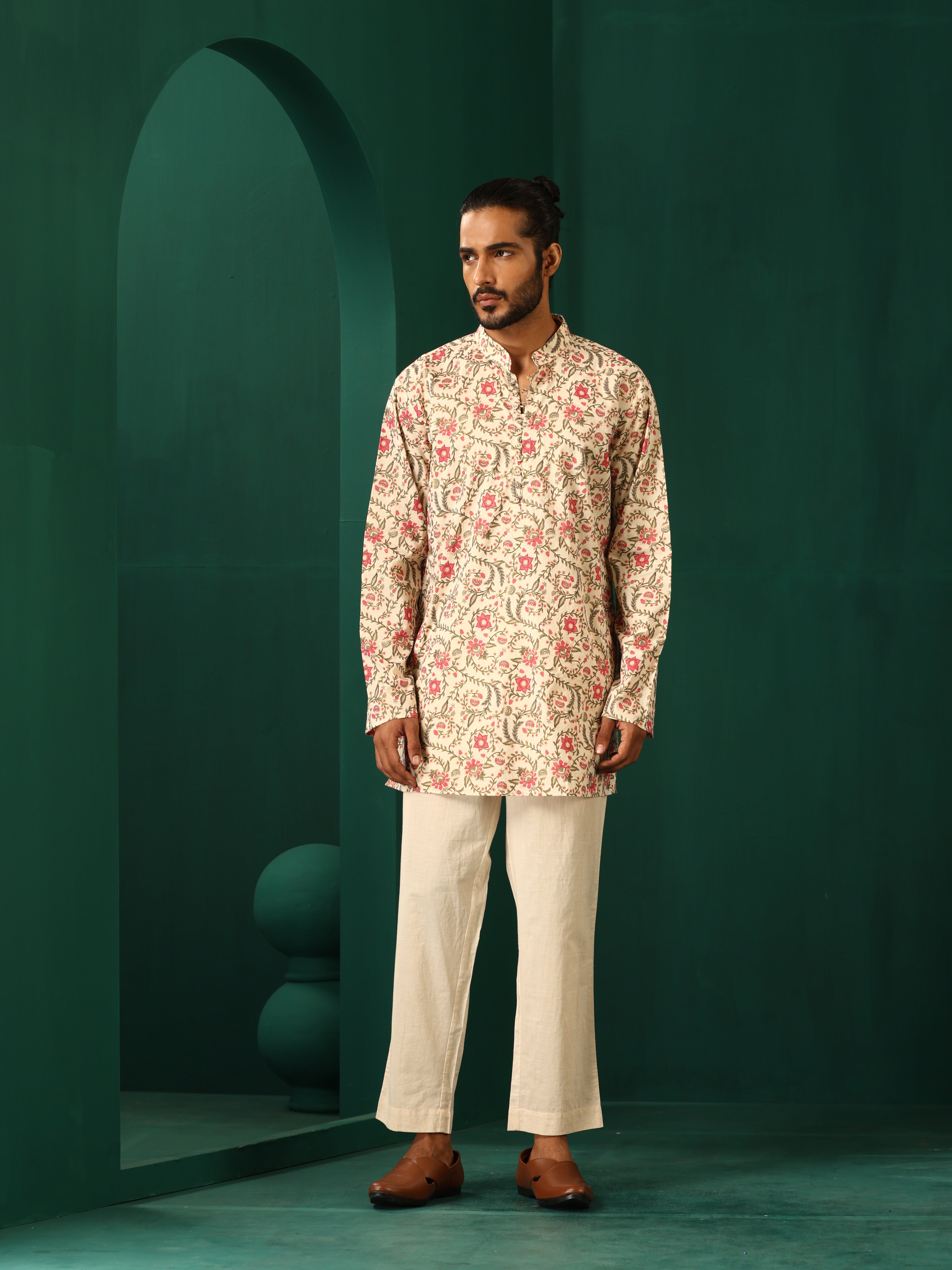 trueBrowns Men's Pink Floral Cotton Printed Co-ord Set | Grocsy