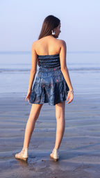 Noroke Modal Steel Blue Printed Mini Tiered Dress | Grocsy