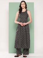 InWeave Women's Black Bandhej Print Raisa Back Detial Long Coords Set | Grocsy