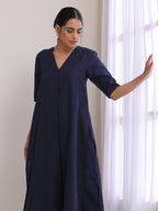 trueBrowns Blue Slub High Slit Kurta Pant Set | Grocsy