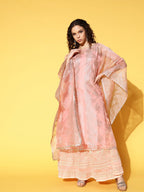Ahalyaa Women Ethnic Motifs Printed Gotta Patti Organza Kaftan Kurta | Grocsy