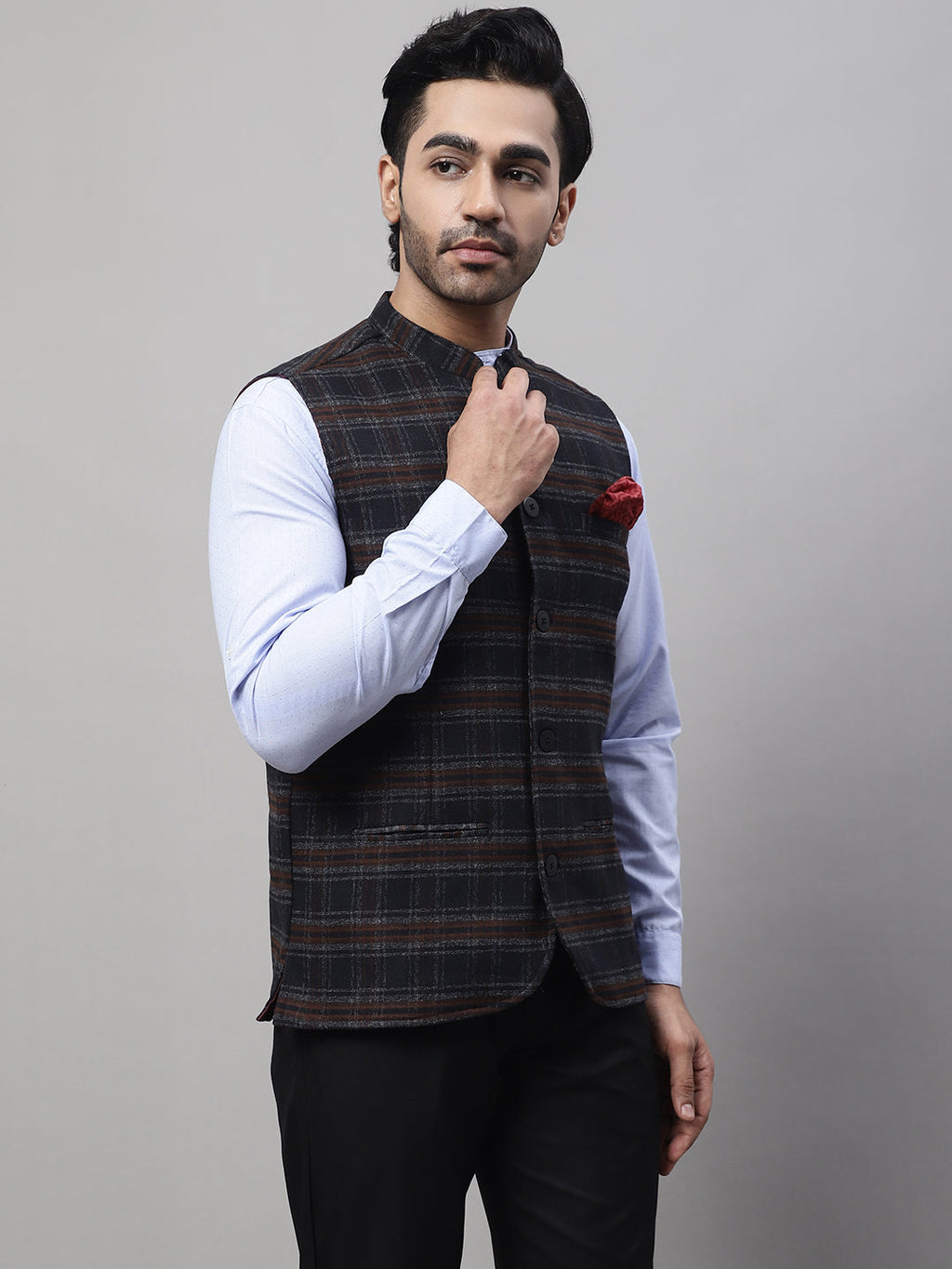 Even Apparels Men's Black Nehru Jacket With Welt Pockets | Grocsy