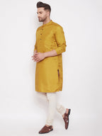 Even Apparels Mustard Yellow Pure Cotton Kurta With Band Collar | Grocsy