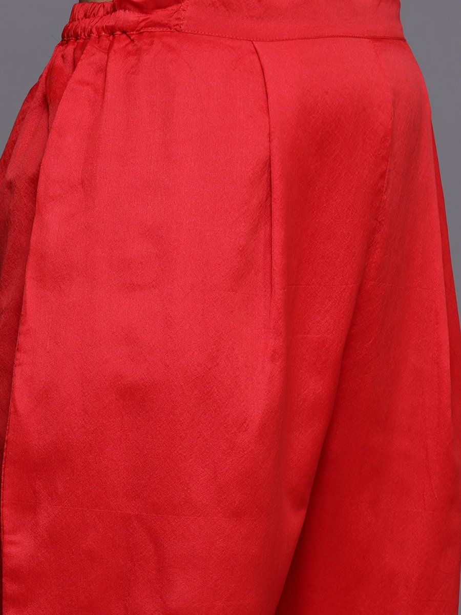 Ahalyaa Women Red Ethnic Motifs Kurta with Trousers | Grocsy