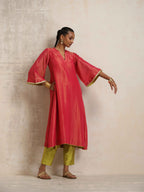 trueBrowns Hot Pink Tissue Flared Kurta Set | Grocsy