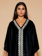 trueBrowns Black Velvet Embroidered Kaftan Kurta Set | Grocsy