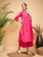 InWeave Women's Fuchsia Flared Kurta Palazzo Set | Grocsy