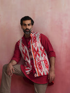 trueBrowns Men's Maroon Ikat Print Cotton Reversible Nehru Jacket | Grocsy