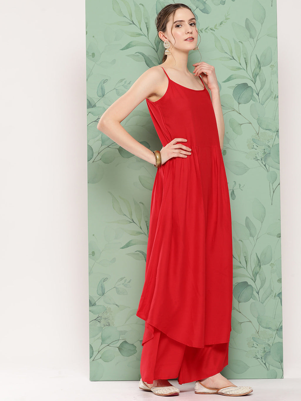 InWeave Women's Red Strappy Set W Camel Brown Or Duptta | Grocsy