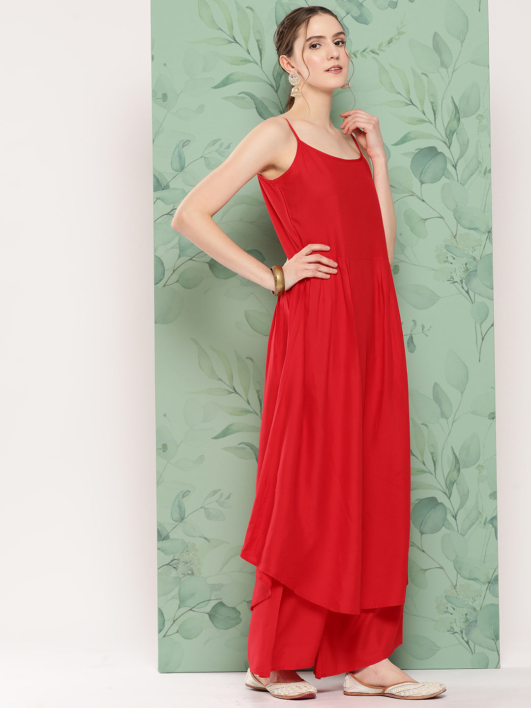 InWeave Women's Red Strappy Set W Camel Brown Or Duptta | Grocsy