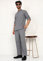 Fabmade Slate Grey Linen Short Kurta Co-Ord Set | Grocsy