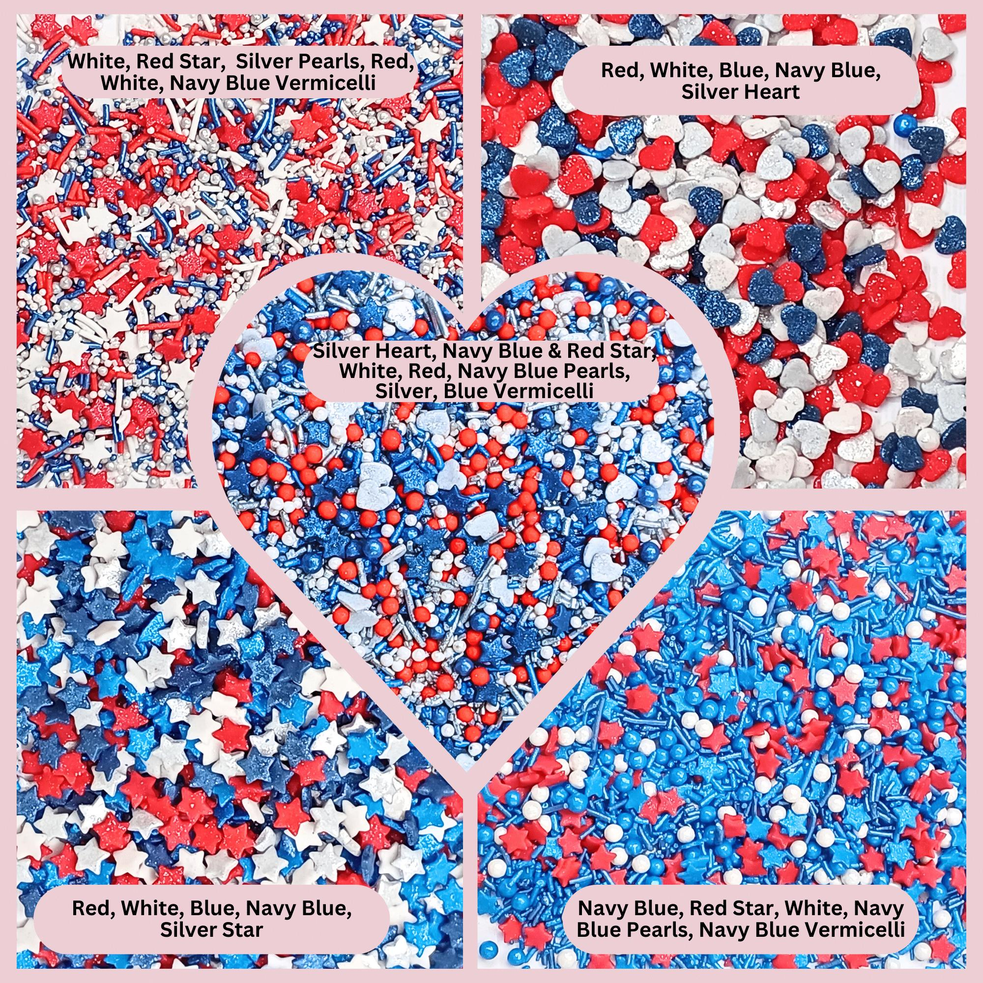 Confect Heart & Star Sprinkles | Pearls & Jimmies | Ultimate Avenger Patriotic Sprinkles | Grocsy