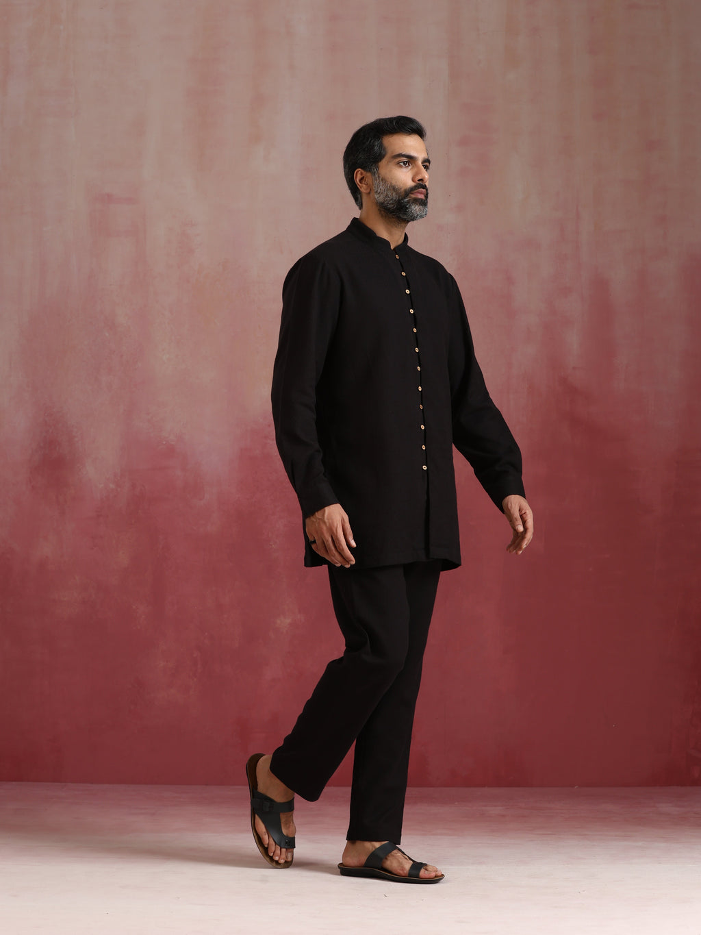 trueBrowns Men's Black Cotton Dobby Kurta Co-ord Set | Grocsy