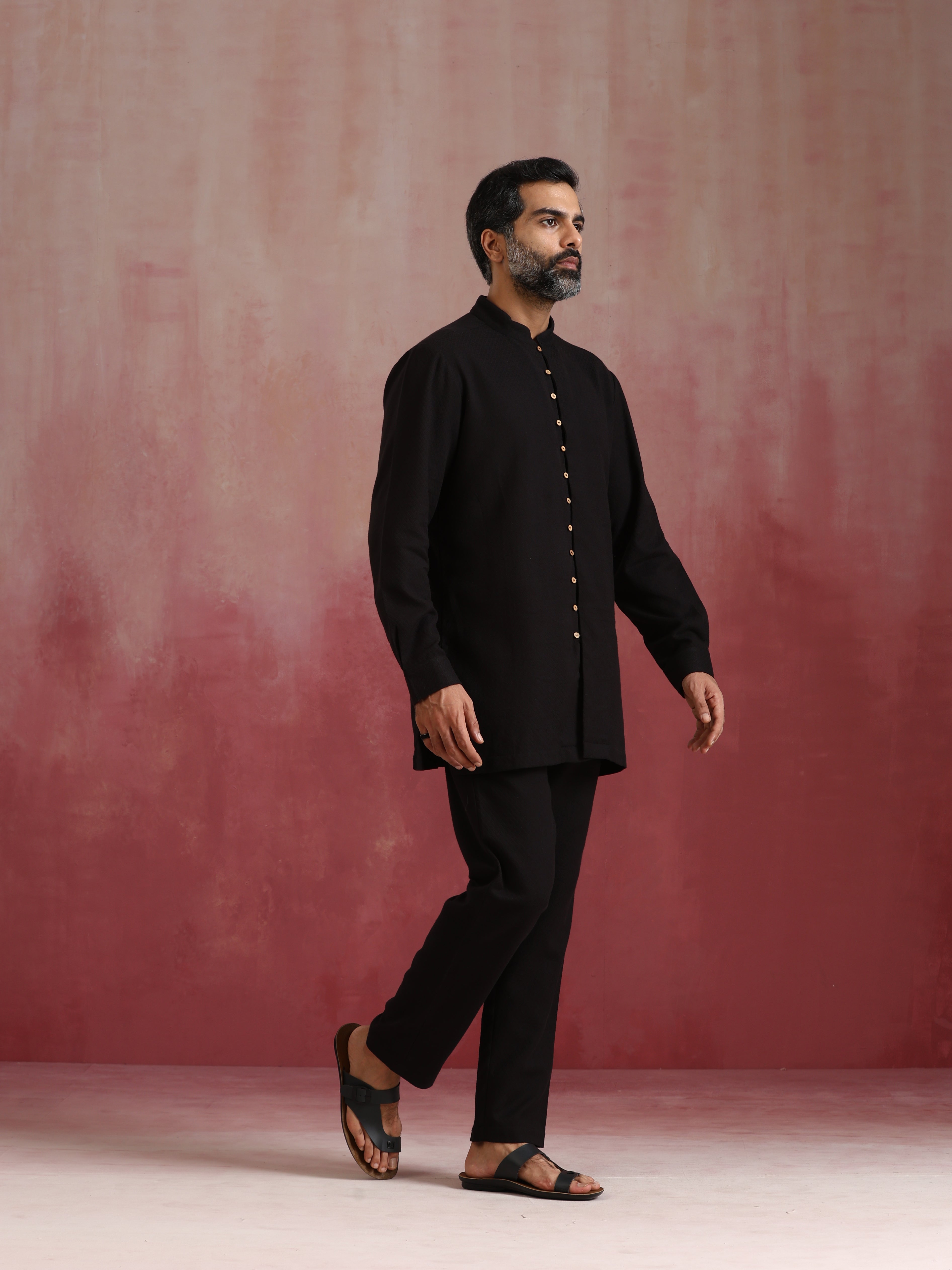 trueBrowns Men's Black Cotton Dobby Kurta Co-ord Set | Grocsy