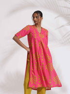 trueBrowns Pink Cotton Print A-line Kurta Set | Grocsy