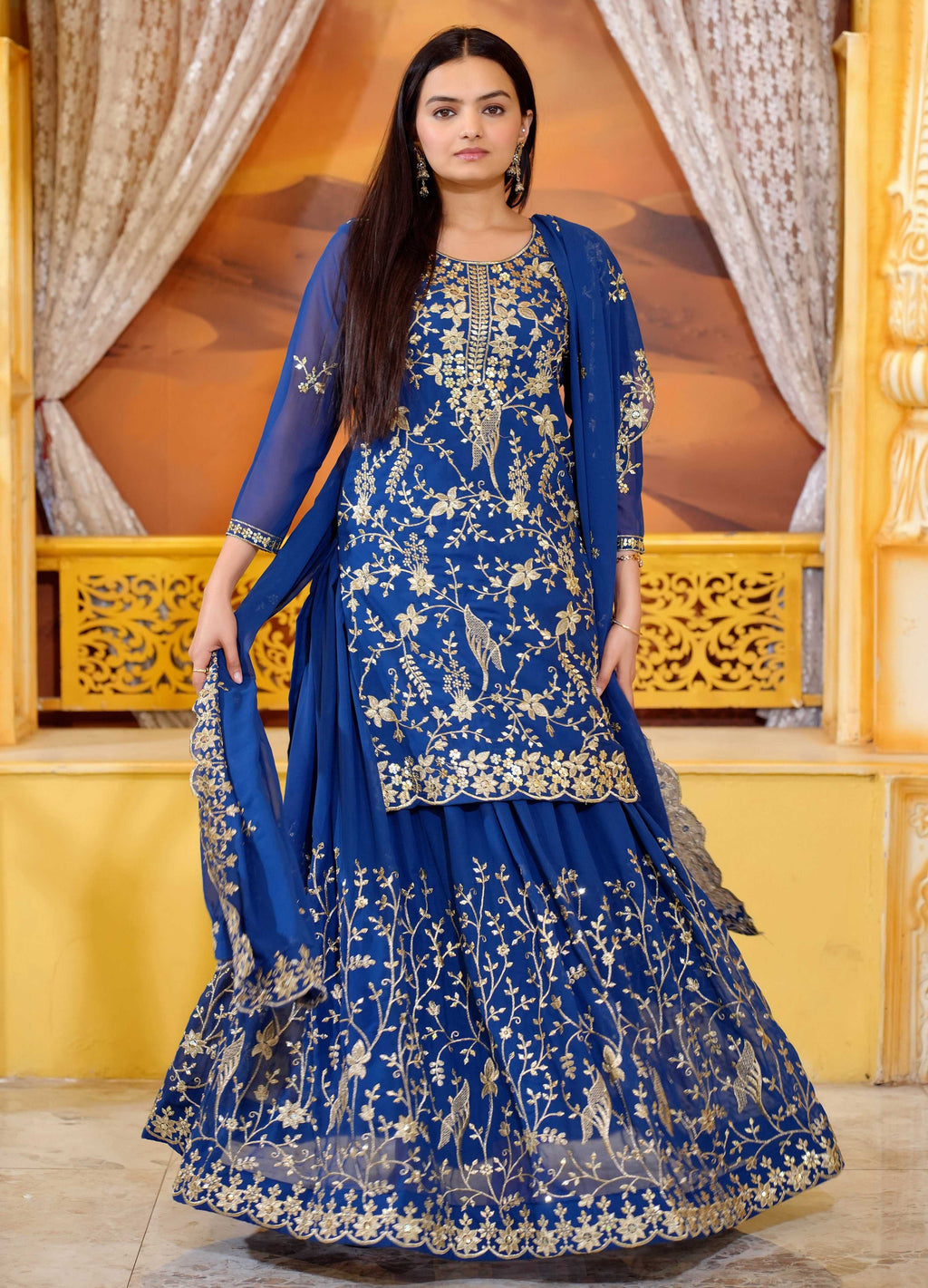 Yash Enterprise Trendy Fox Georgette Sequence Embroidery Readymade Blue Salwar Suit | Grocsy