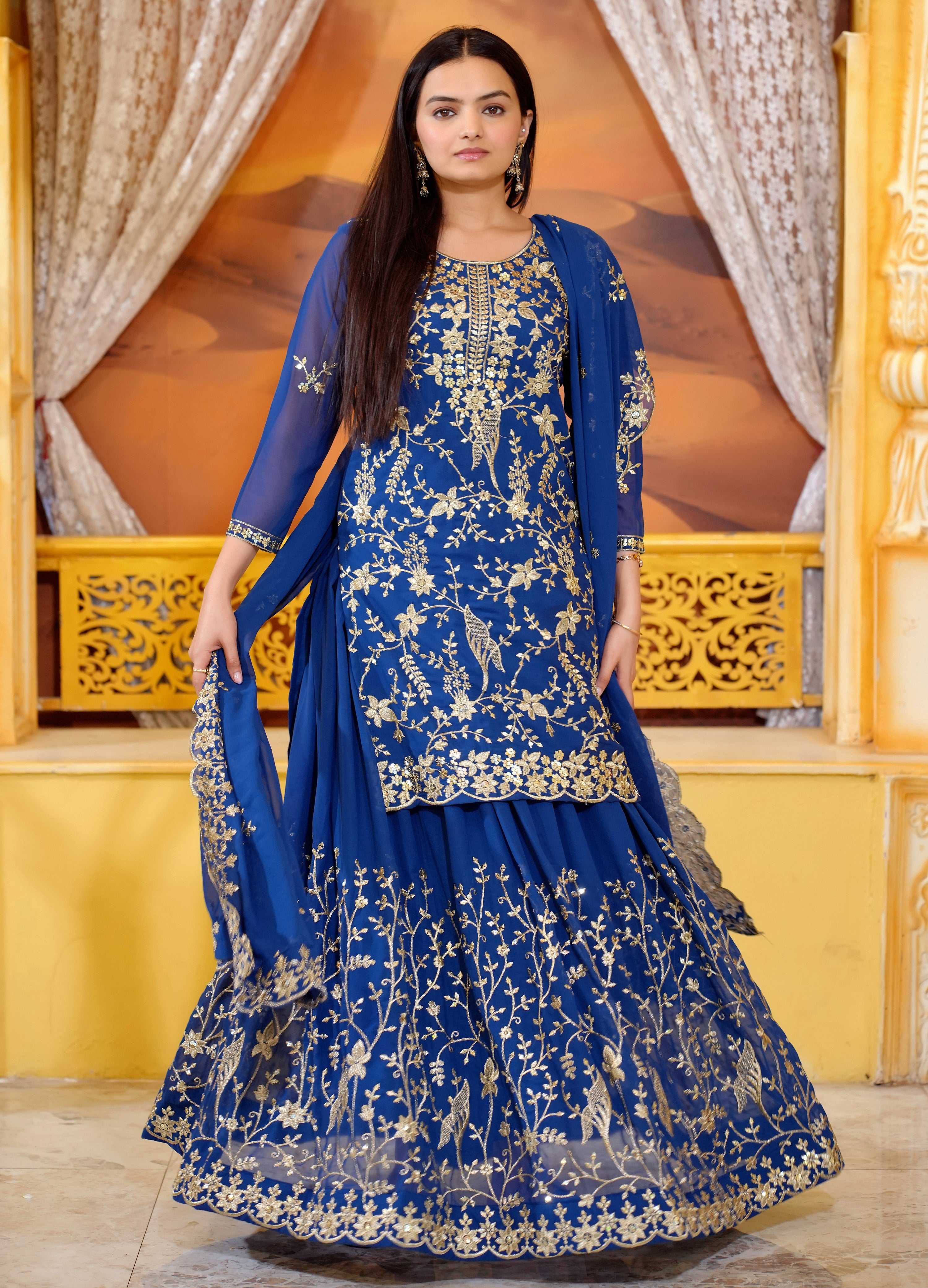 Yash Enterprise Trendy Fox Georgette Sequence Embroidery Readymade Blue Salwar Suit | Grocsy