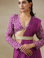 trueBrowns Purple Bandhani Printed Silk Full Sleeve Blouse | Grocsy
