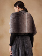 InWeave Women's Dark Grey Duble Shade Long Faux Fur Cape | Grocsy