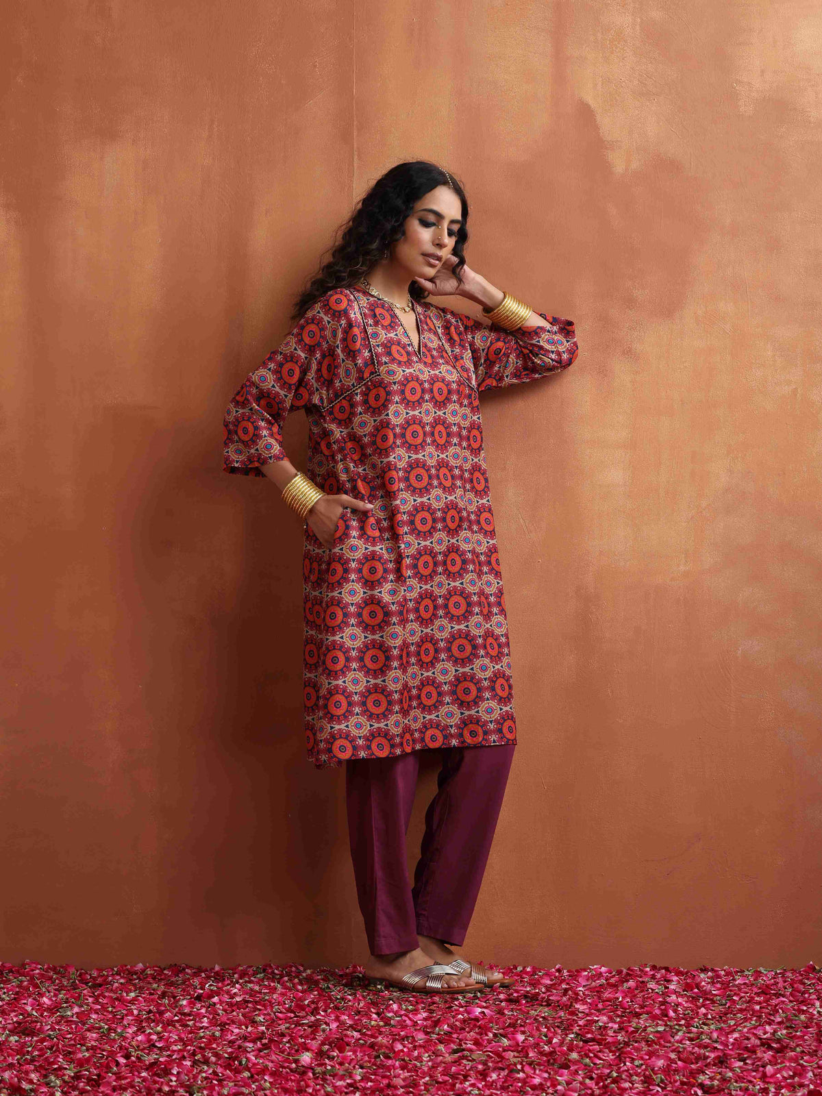 trueBrowns Beige Mandala Print Kurta Co-ord Set | Grocsy