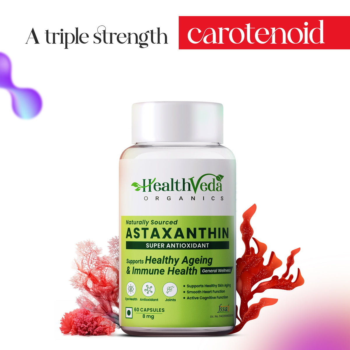 Health Veda Organics Plant Based Astaxanthin 8mg Capsules | Grocsy