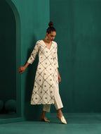 trueBrowns Ivory Rhombus Cotton Angrakha Kurta Pant Set | Grocsy