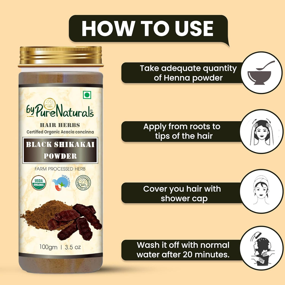 byPureNaturals Organic Black Shikakai Powder | Grocsy