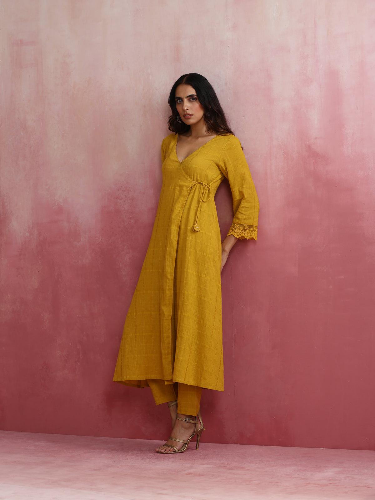trueBrowns Mustard Cotton Dobby Kurta Set | Grocsy