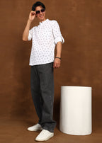 Fabmade Ivory Leaf Linen Kurta | Grocsy