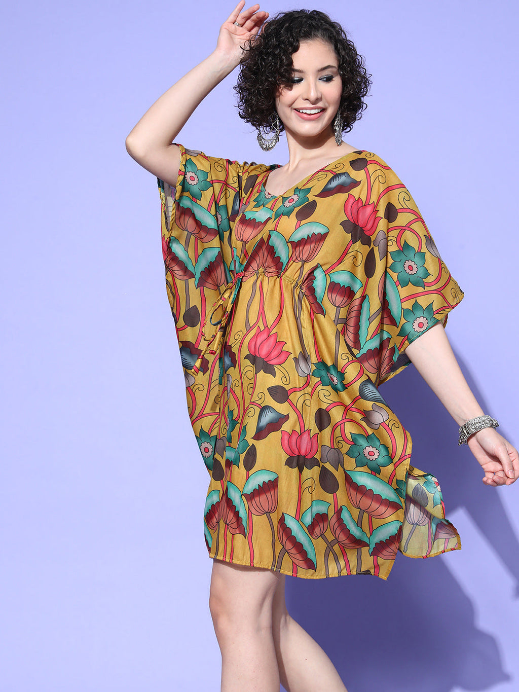 InWeave Women's Mustard Printed Kaftan Dress | Grocsy