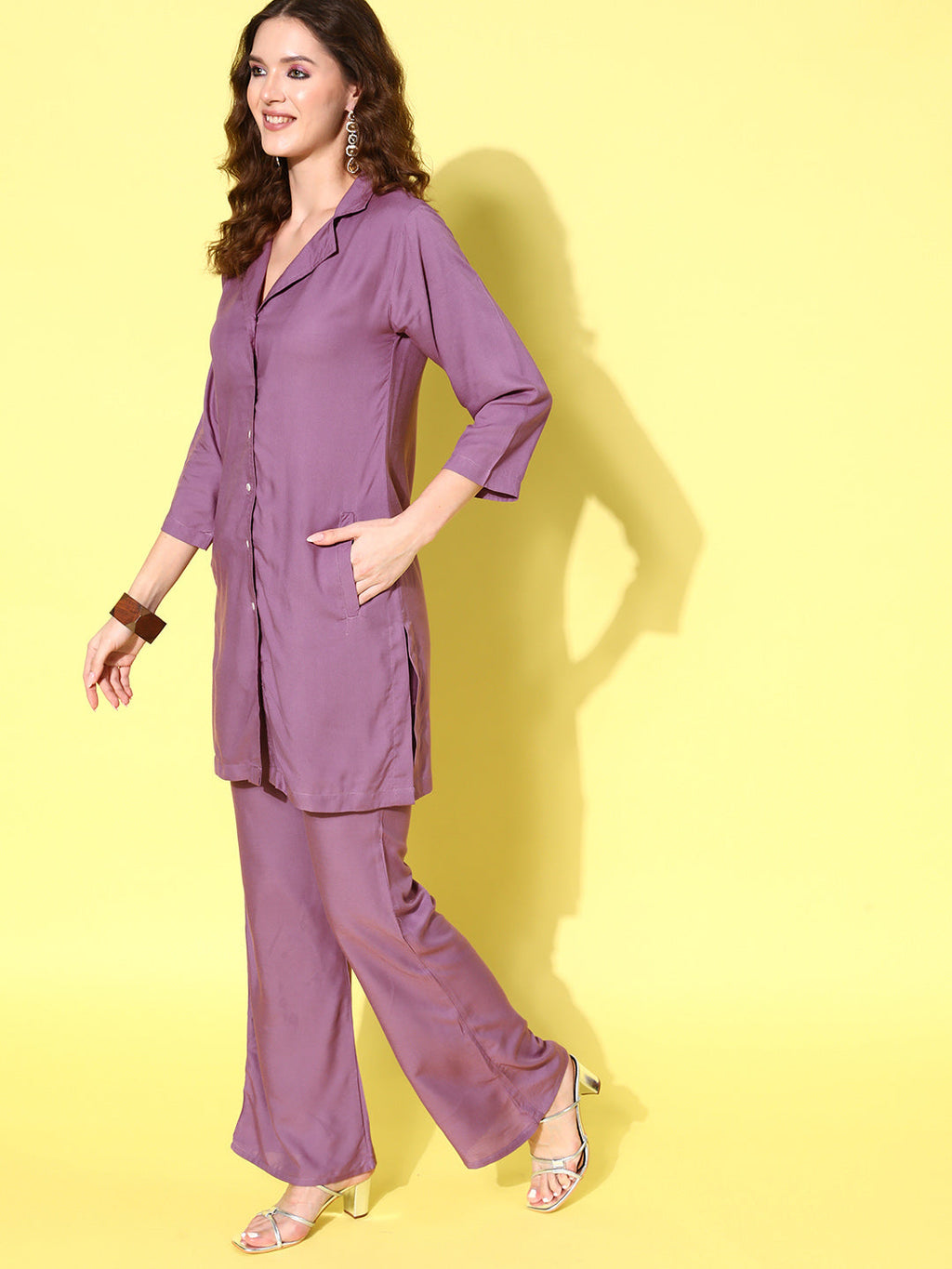 InWeave Women's Mauve Blazer Kurta Naroow Pant Coord Set | Grocsy
